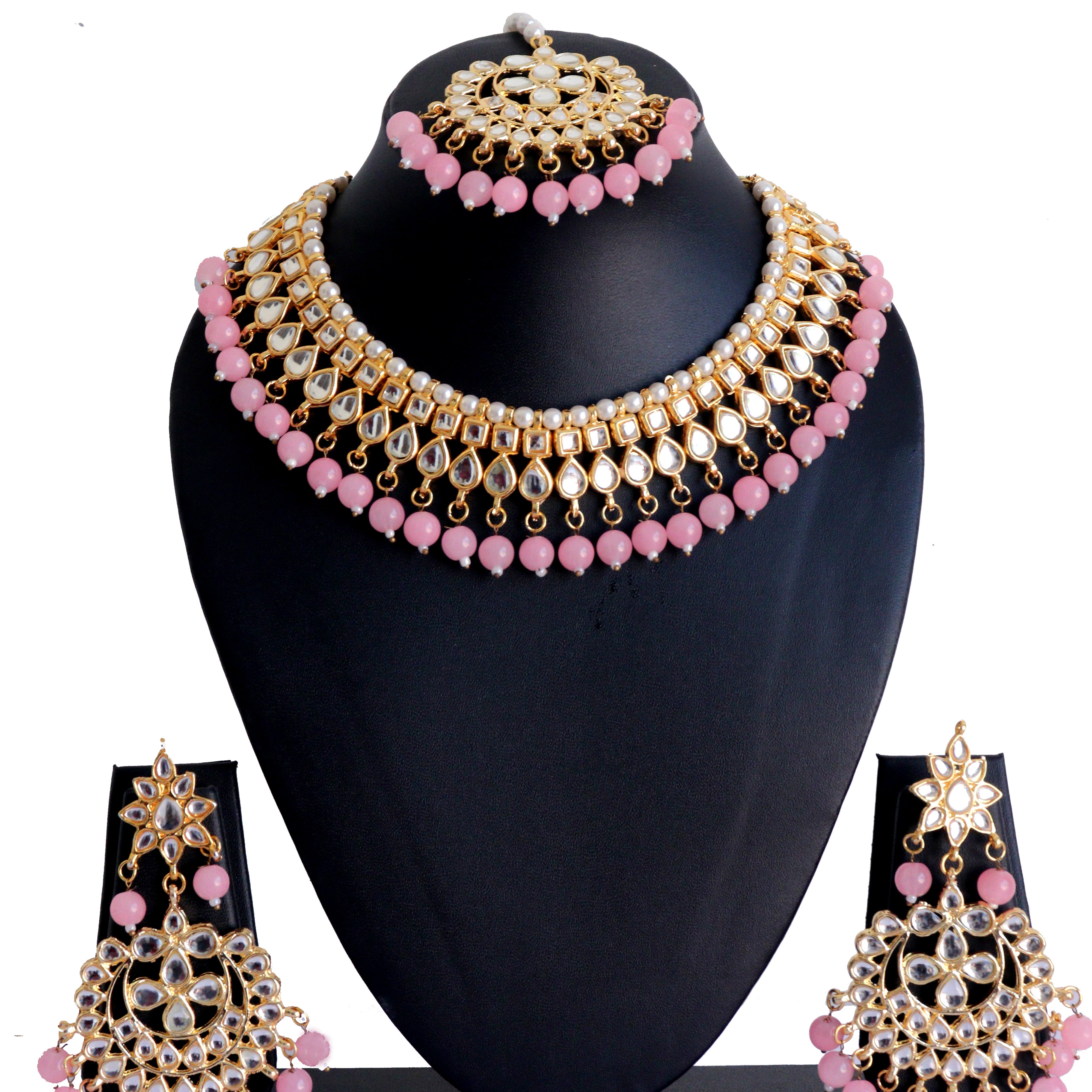 Kundan Necklace Set with Light Pink Beads