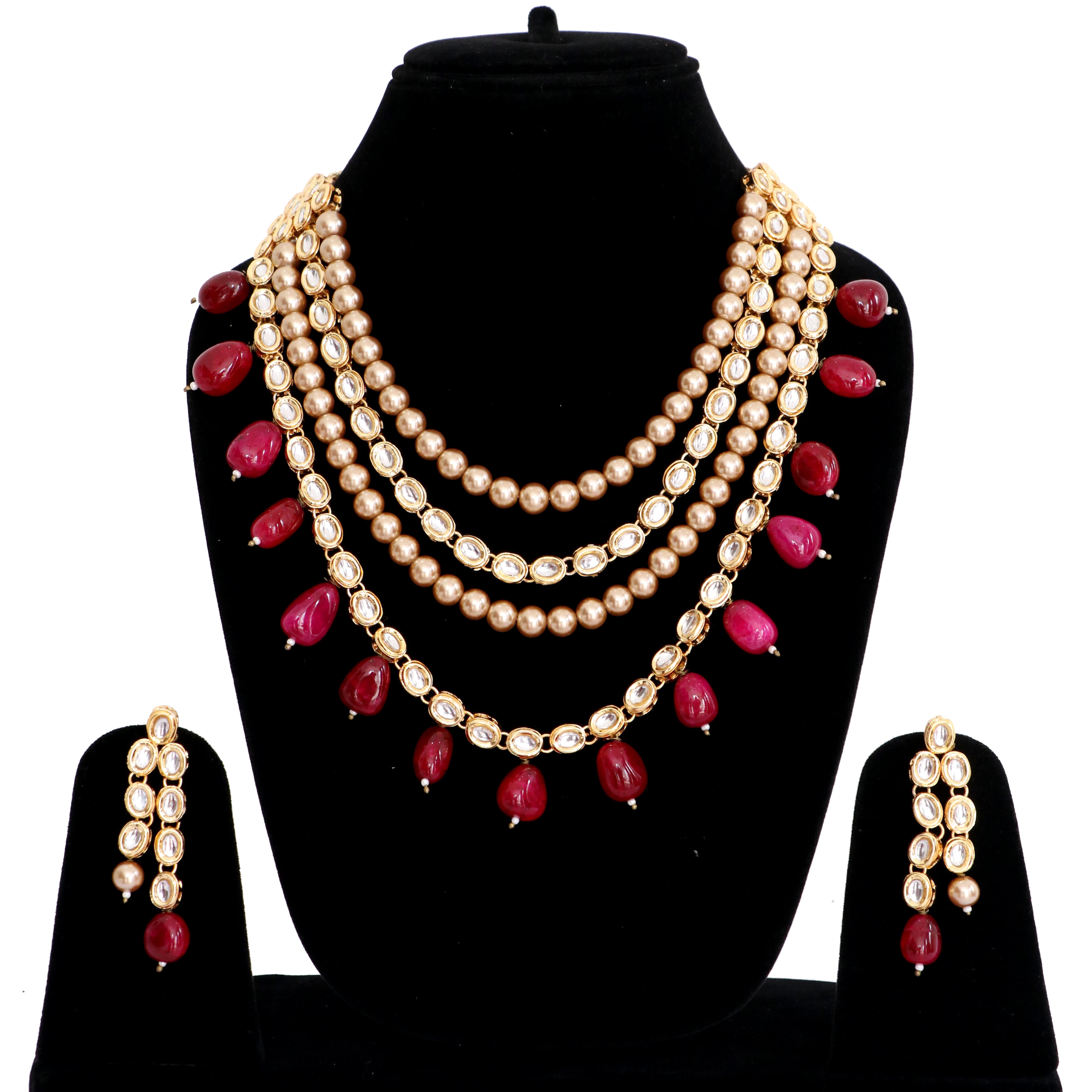 Red Stone Kundan Long Haar Necklace Set