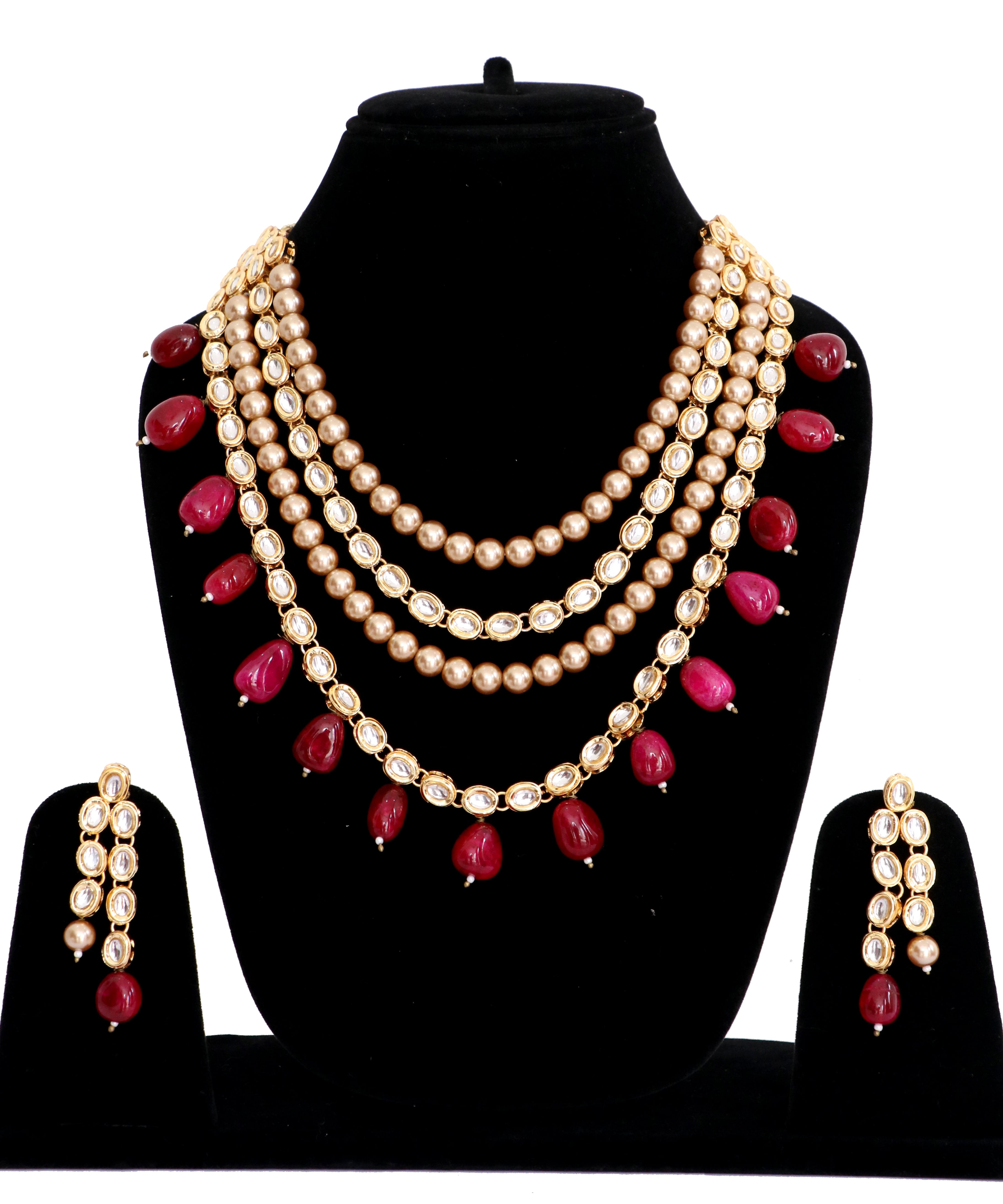 Red Stone Kundan Long Haar Necklace Set