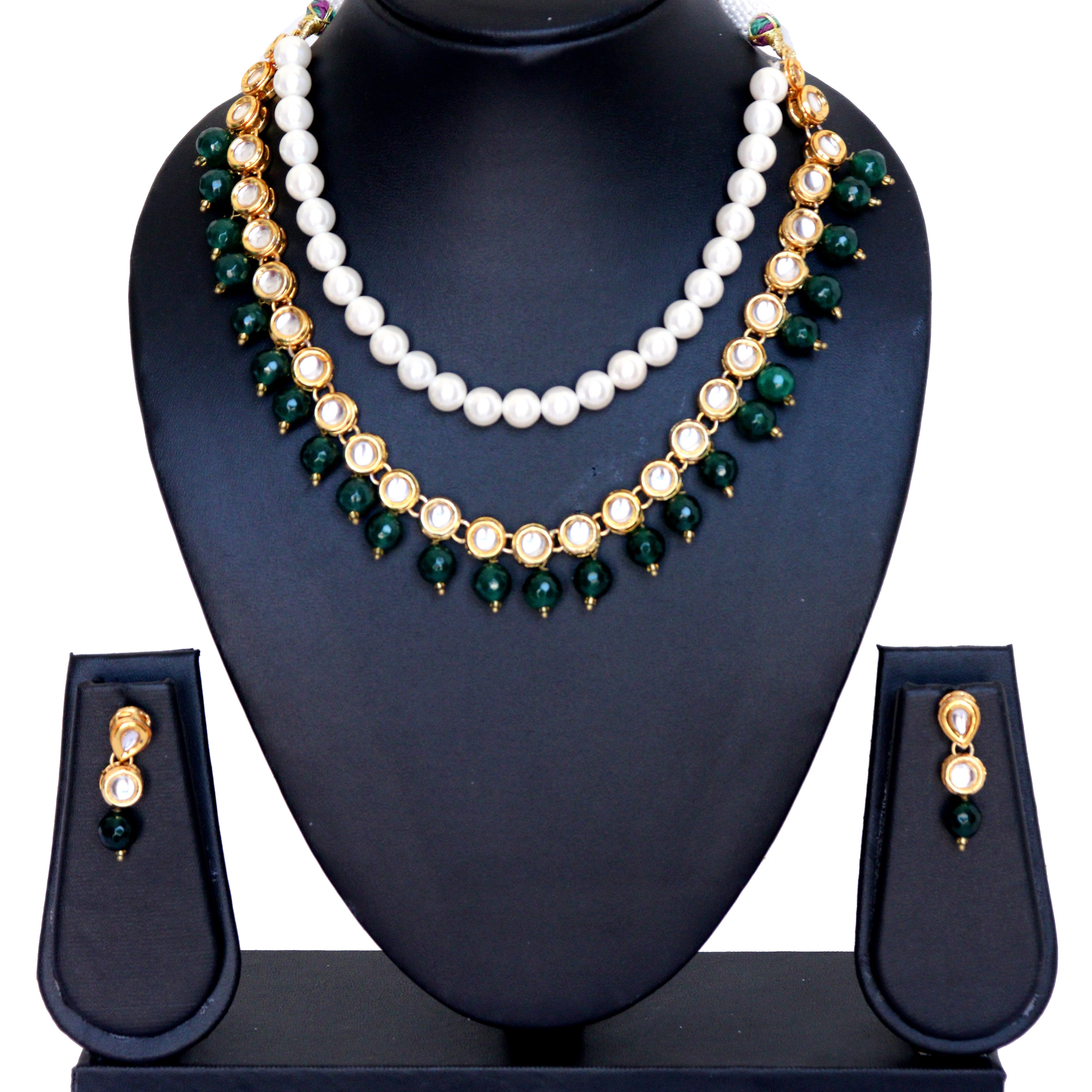 Kundan Necklace Set with White Pearls