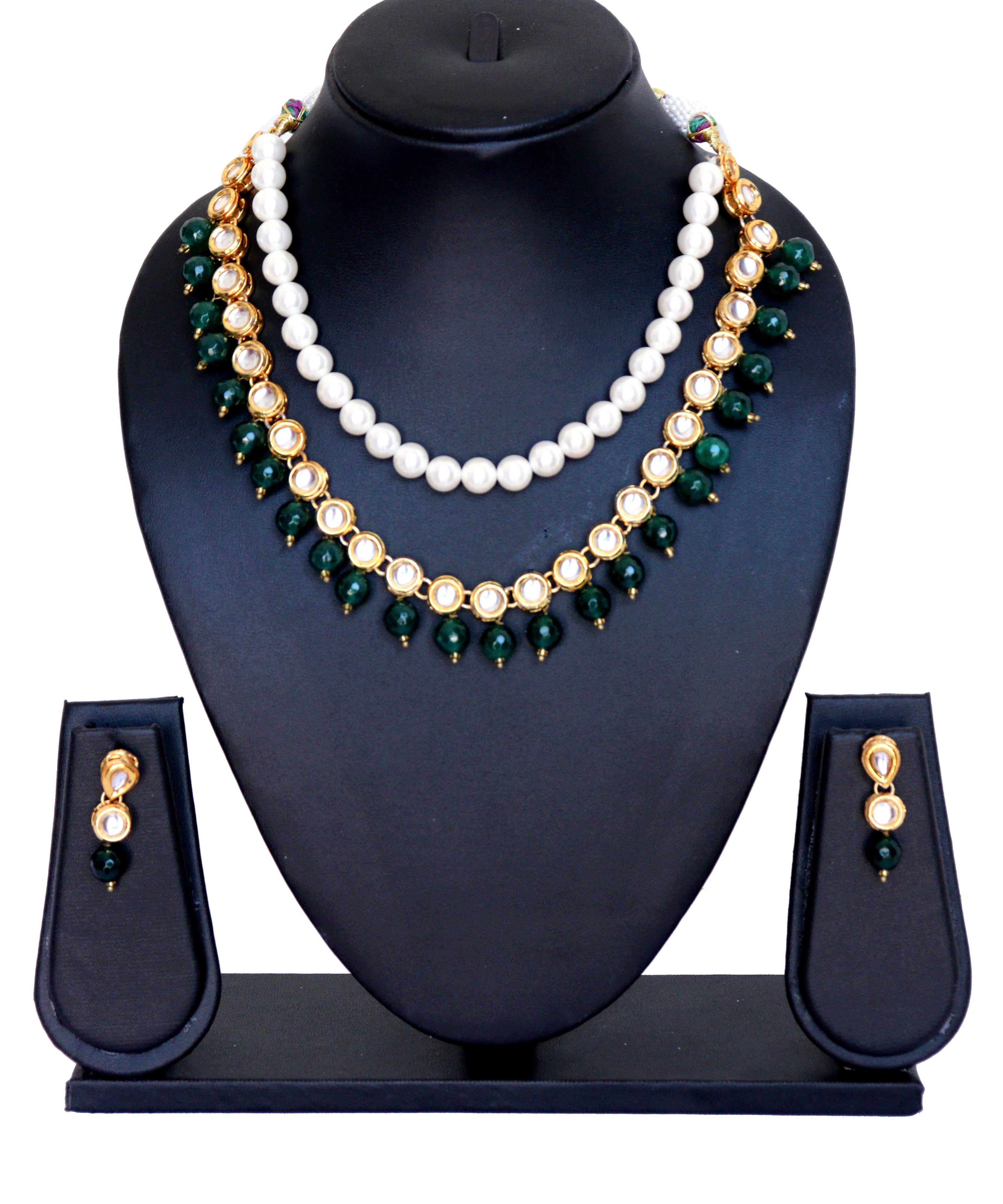 Kundan Necklace Set with White Pearls