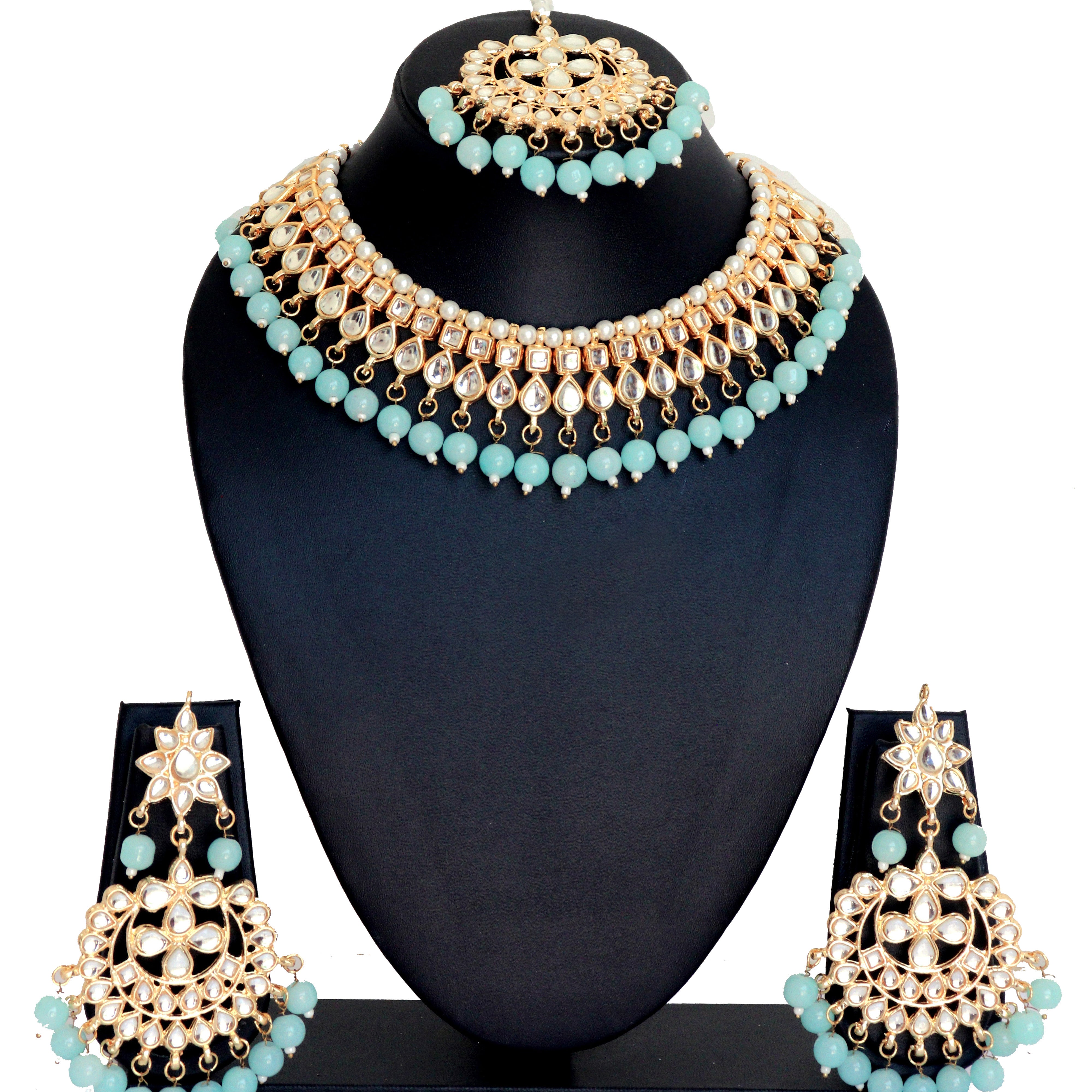 Kundan Choker Necklace Set with Firoji Pearls