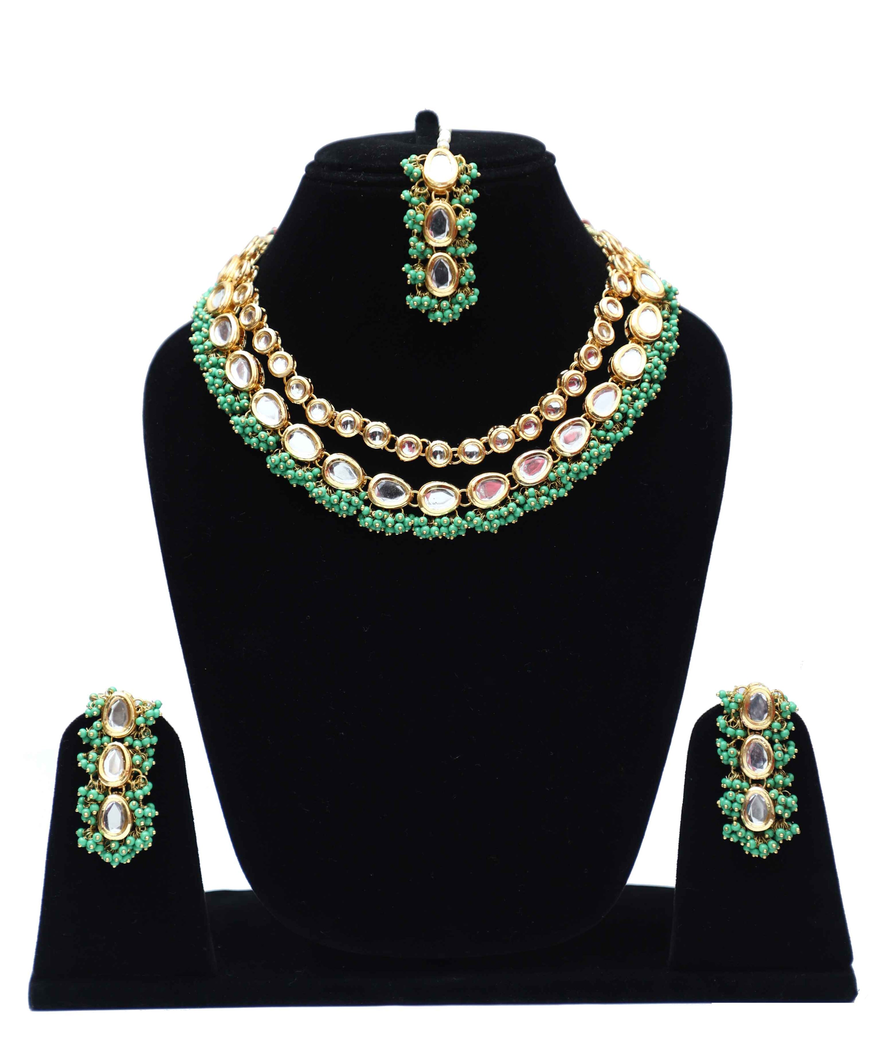 Kundan Choker Set with Mint Green Beads