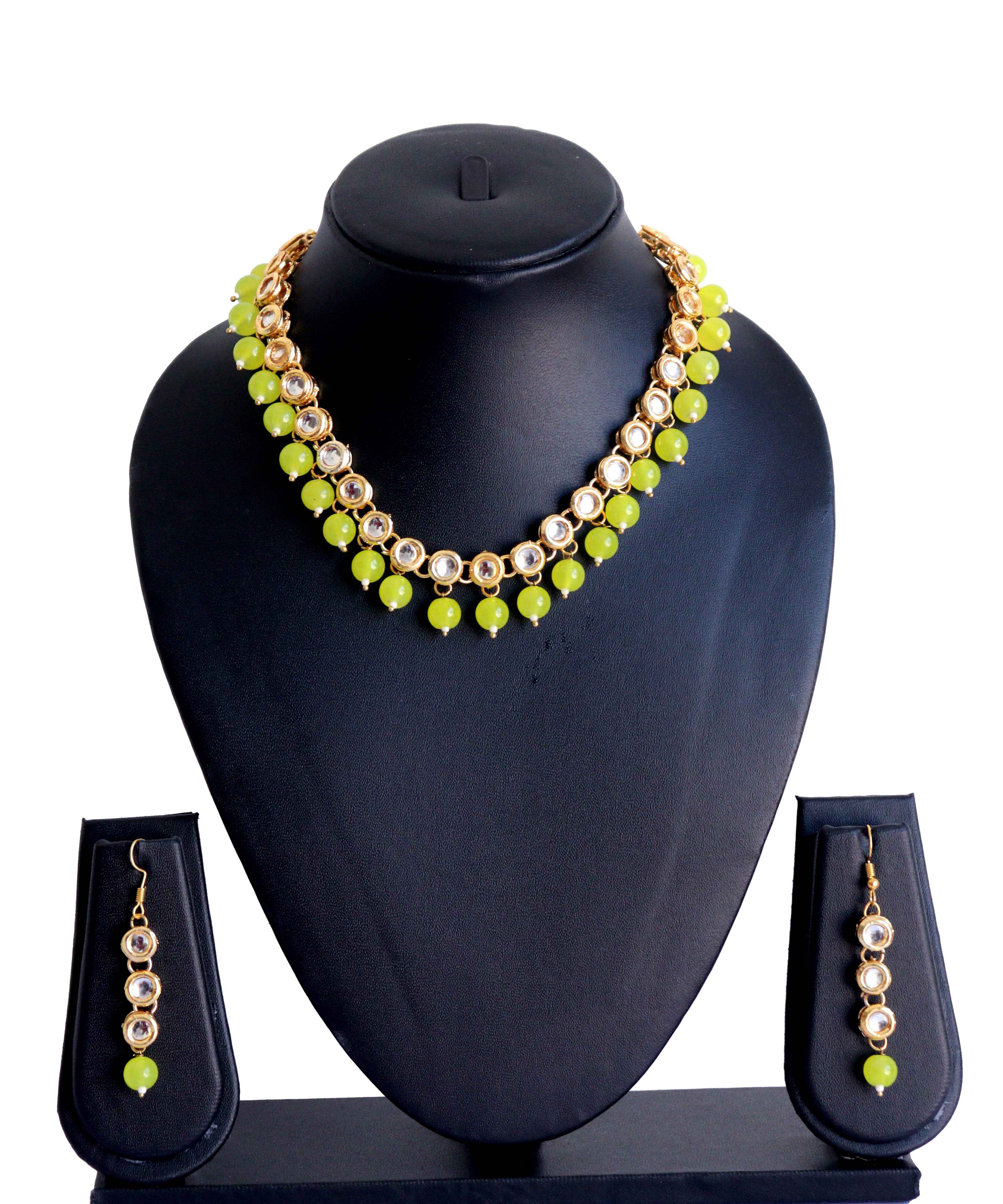 Stone Studded Choker Necklace Set - Yellow