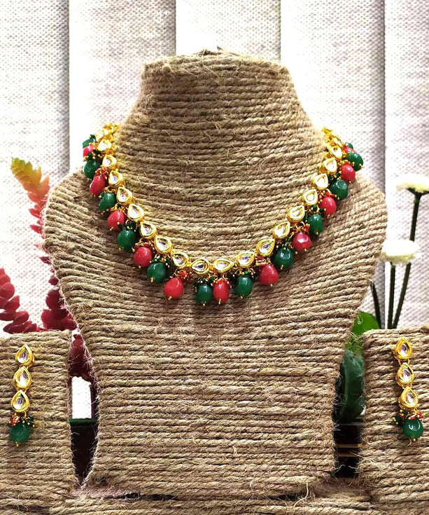 Green Maroon color Kundan Necklace Set For Women