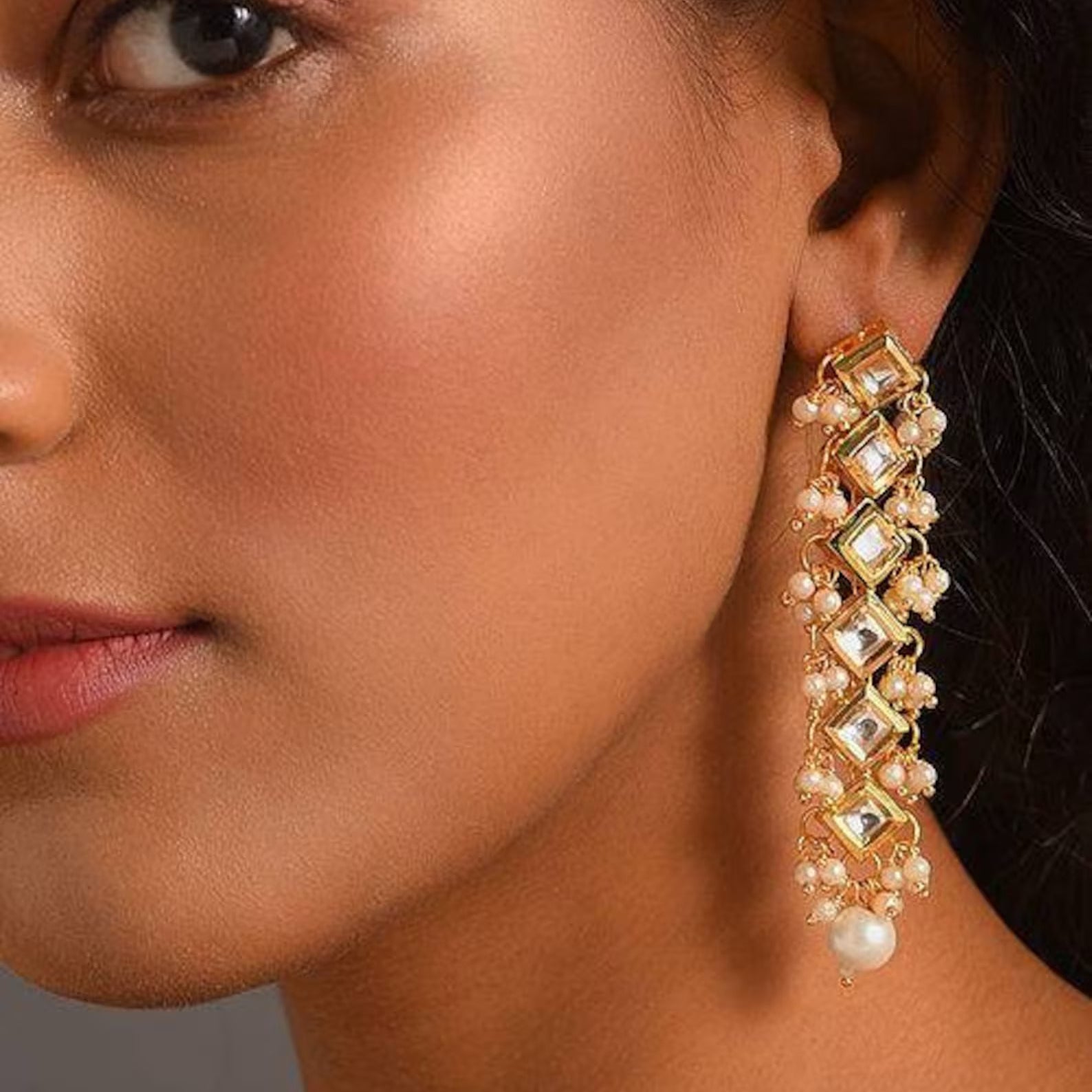 Gold plated Kundan long earrings