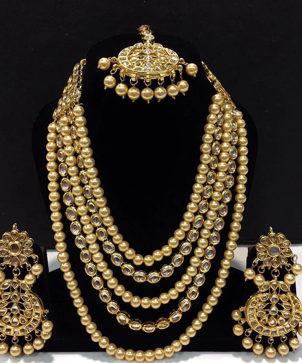 Kundan Long Haar Necklace Set - Golden