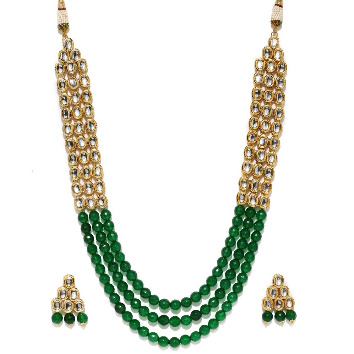 Green Pearls Kundan Necklace Set