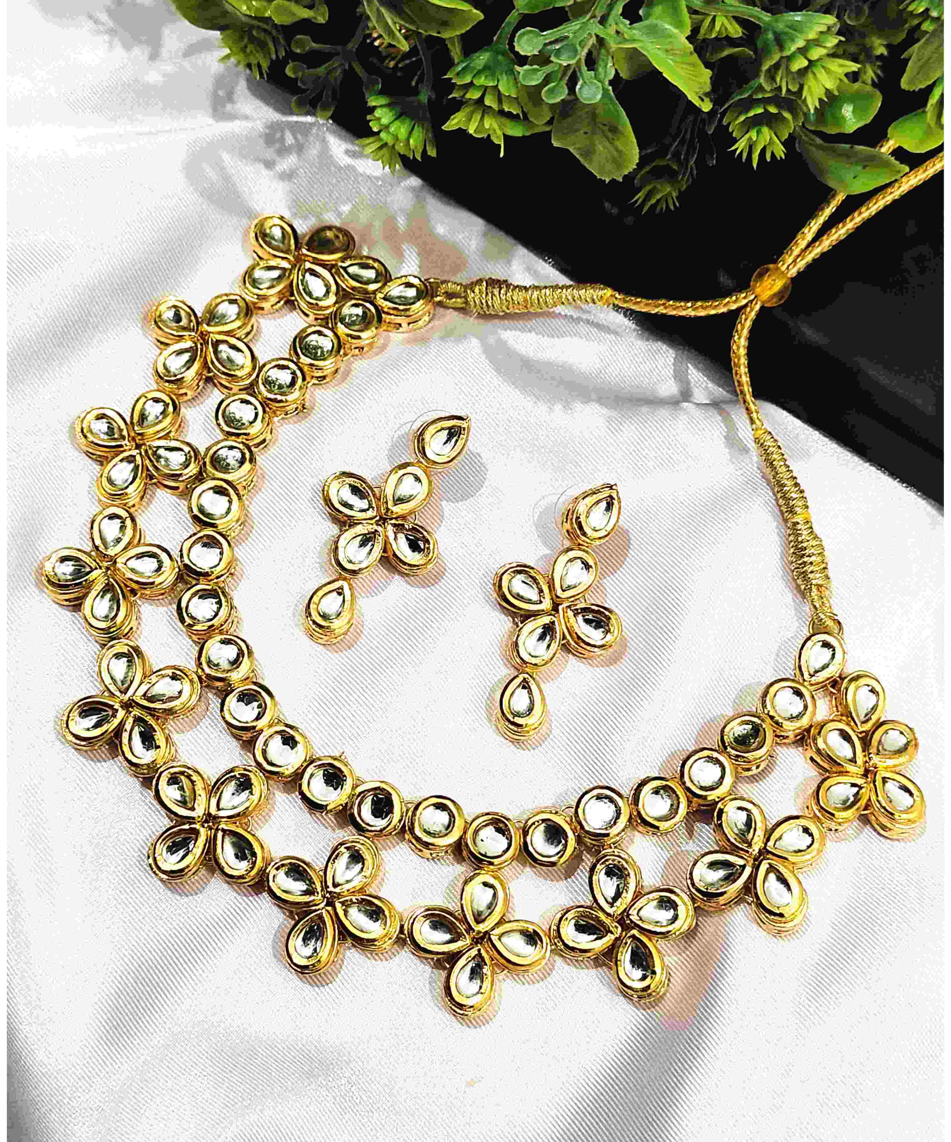 Kundan Flower Design Two Layer Meenakari Necklace Set