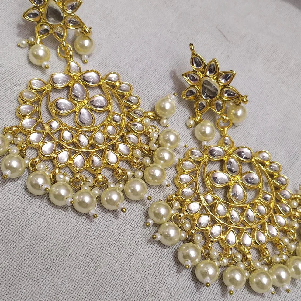 Indian Bollywood Bridal  White Pearls Kundan Earrings