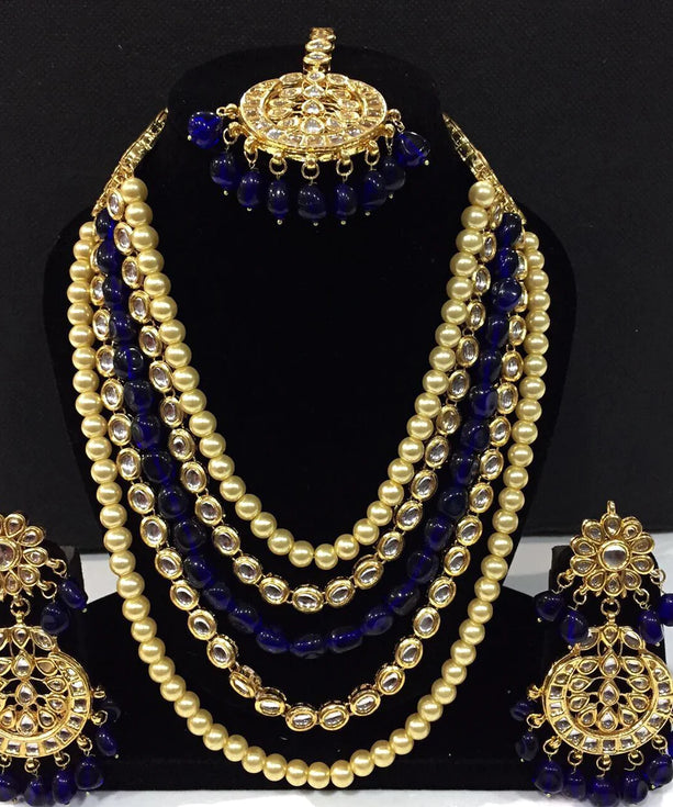 Kundan Long Haar Necklace Set - Blue