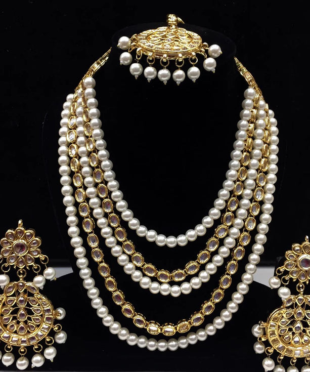 Kundan Long Haar Necklace Set - White