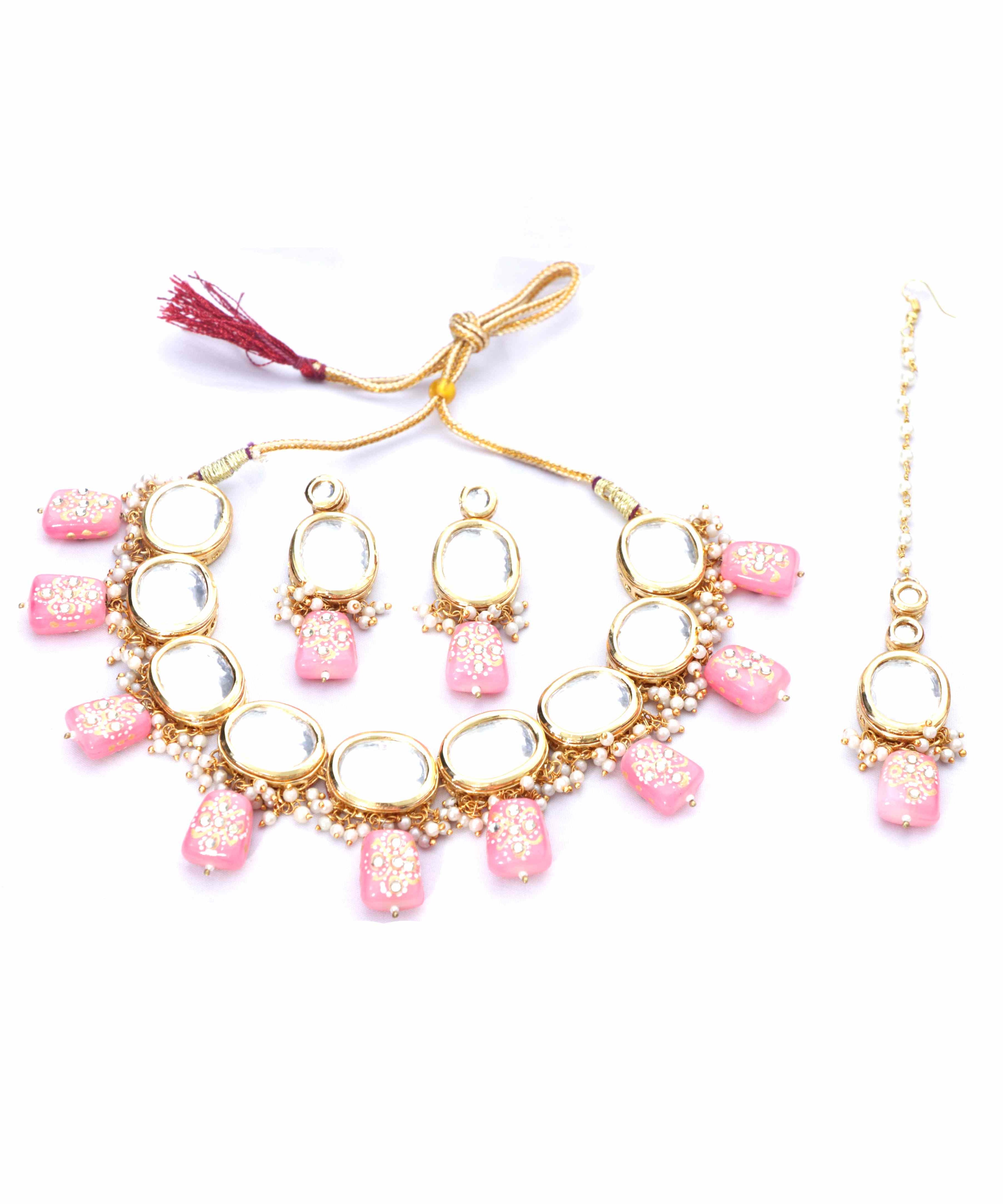 Meenakari Kundan Pink Studded Necklace Set