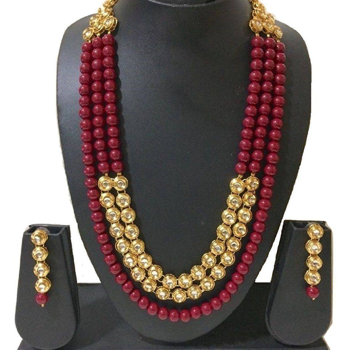 Red Faux Pearl Necklace Earring Jewellery Set For Women