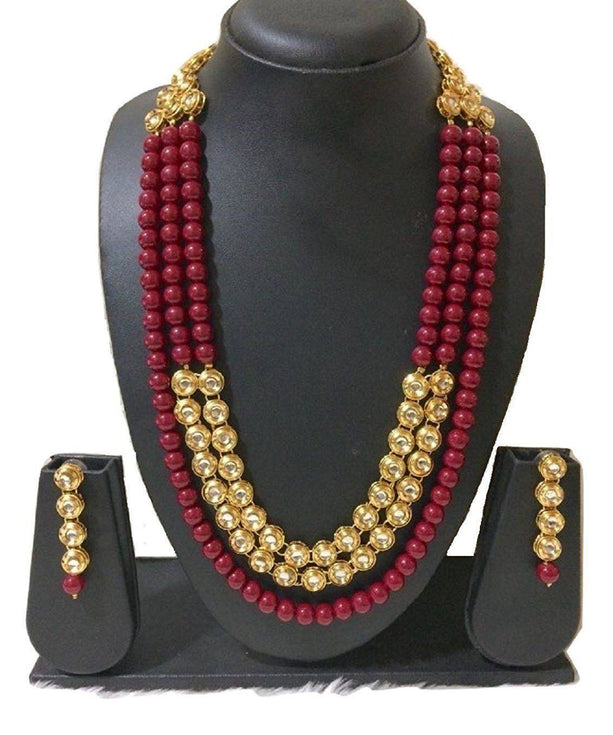 Red Faux Pearl Necklace Earring Jewellery Set For Women