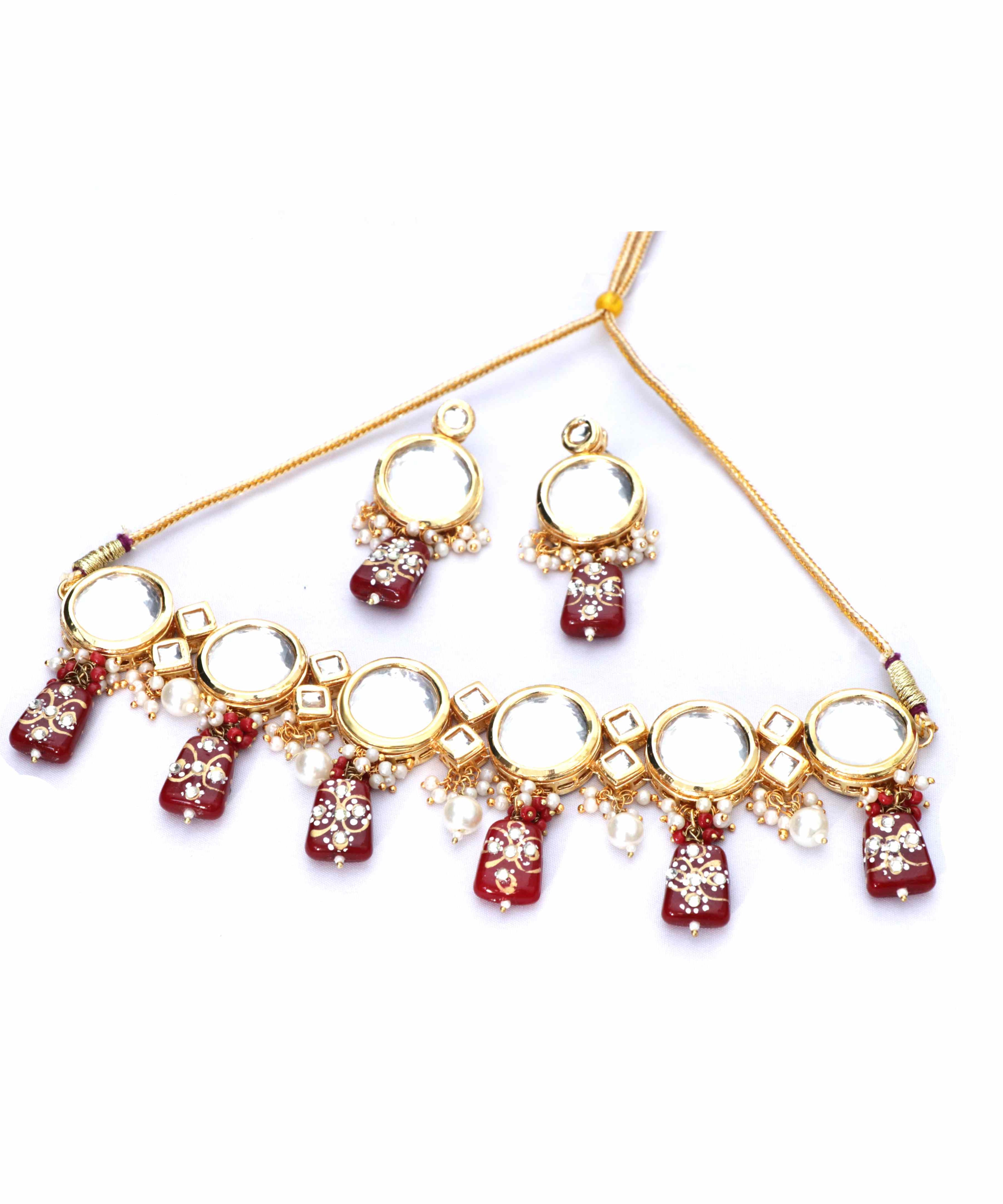 Meenakari Kundan Red Studded Necklace Set