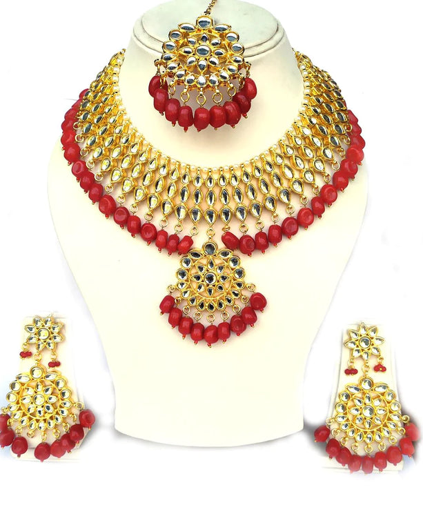 Red Kundan Necklace Set For Women