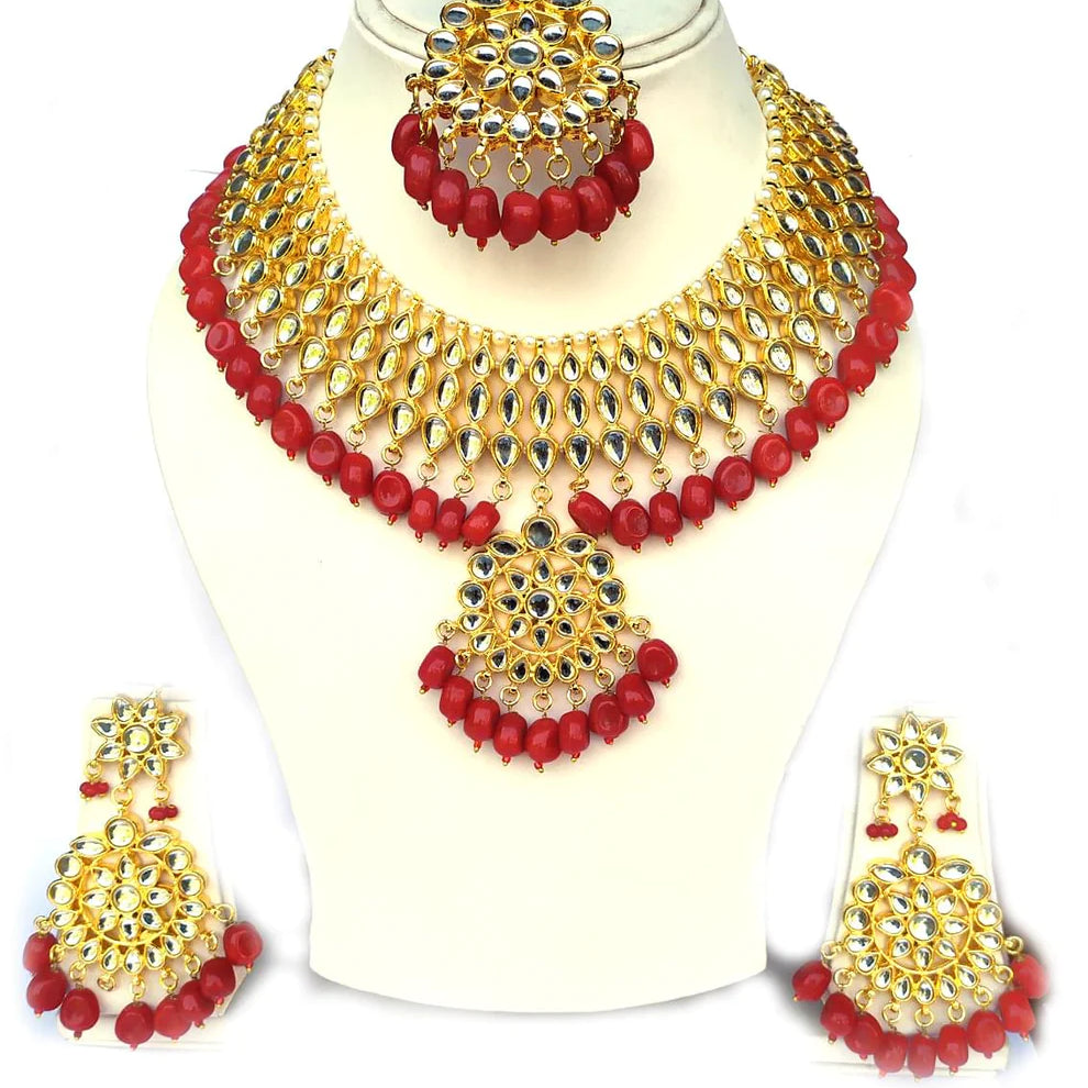Red Kundan Necklace Set For Women