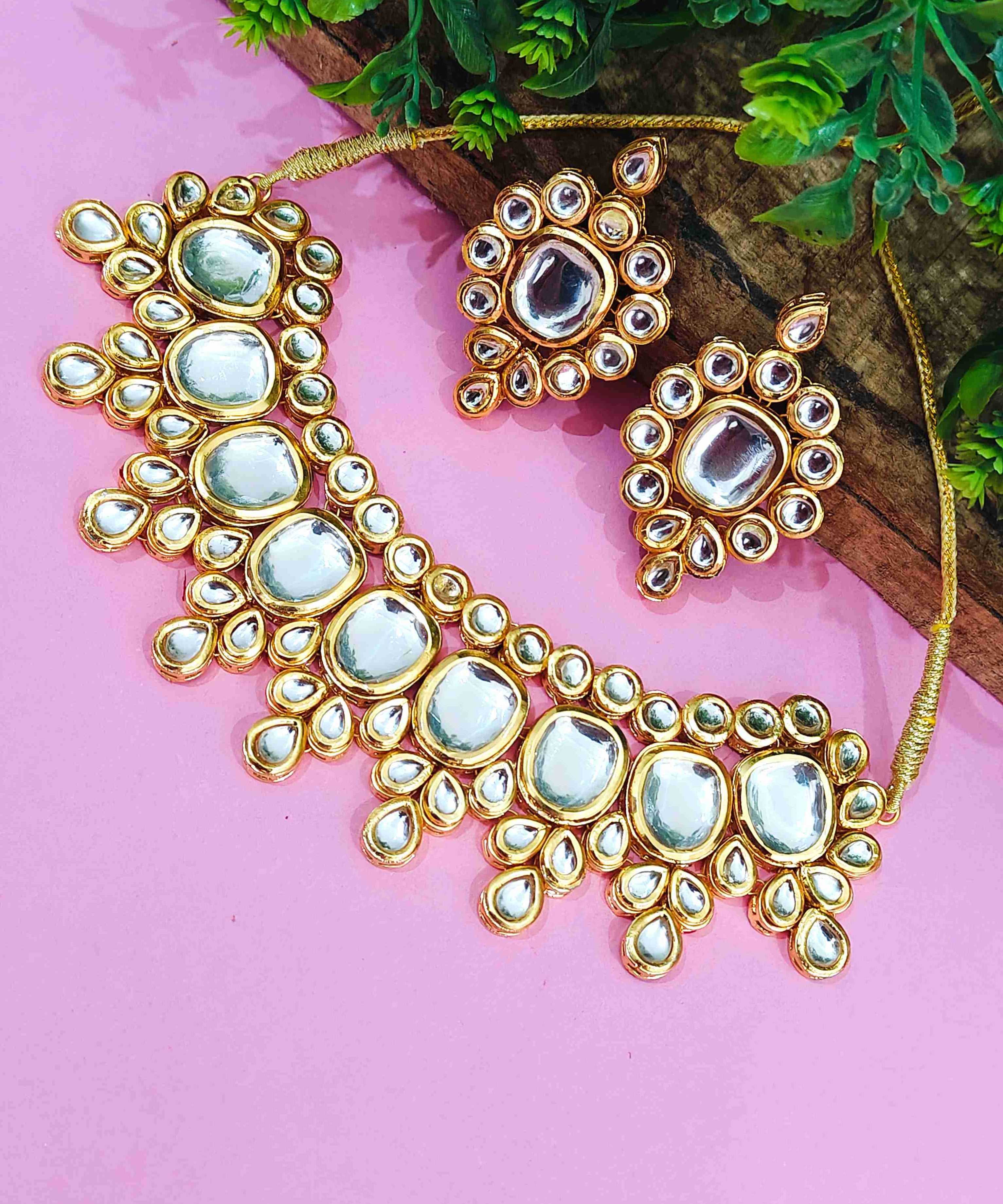 Kundan Gold Plated Necklace Set without Beads