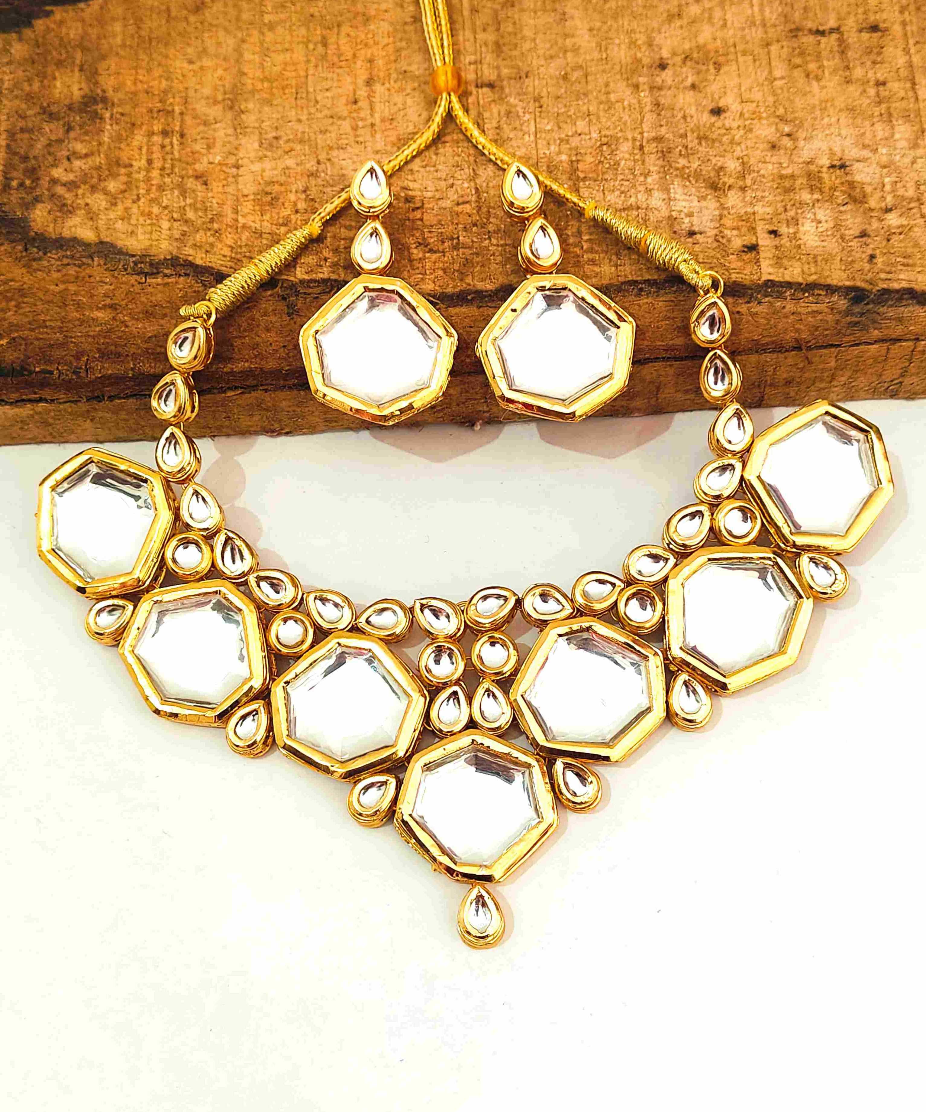 Gold Plated Ethic Kundan Necklace Set