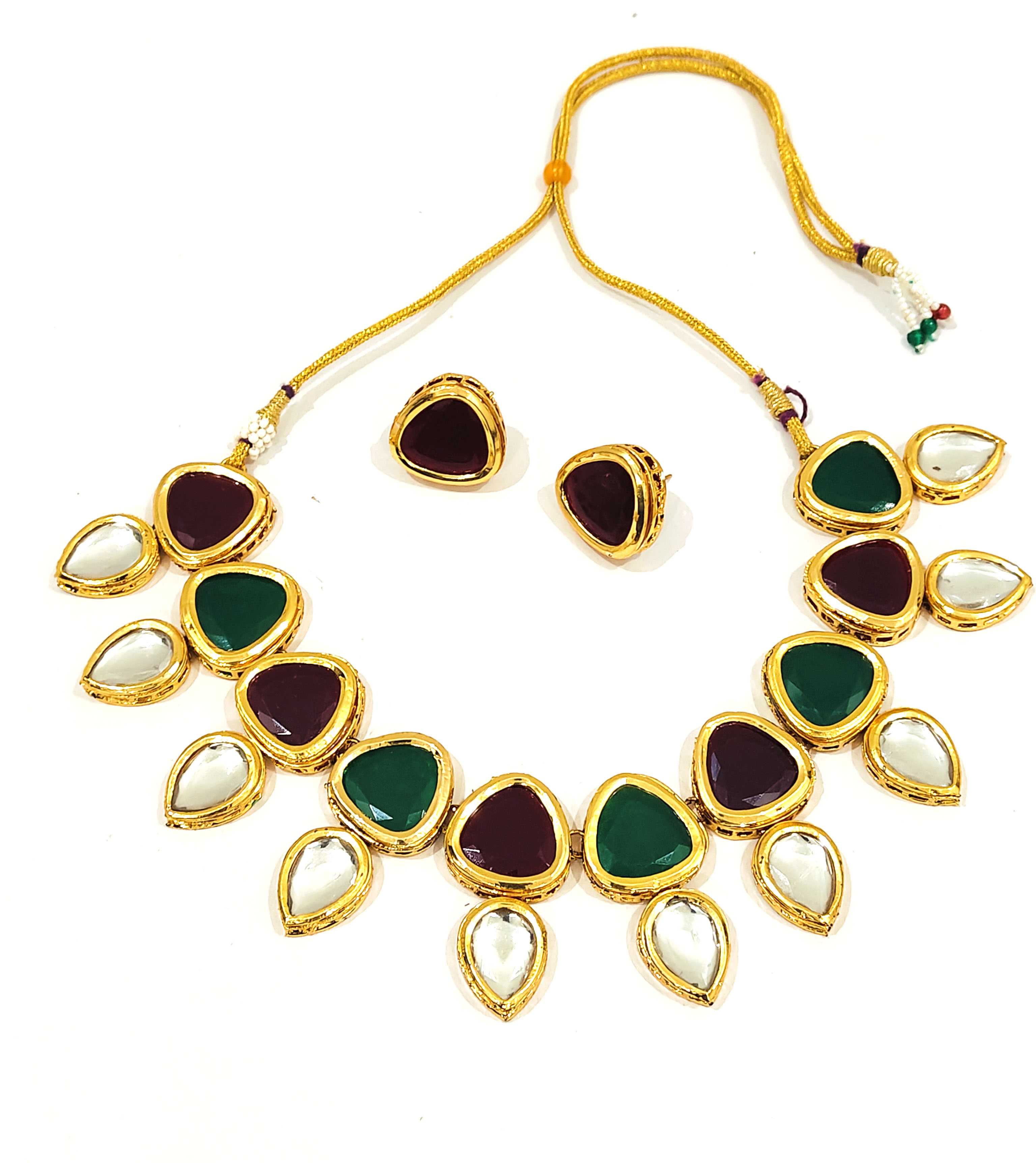 Red Green Gold-Plated Kundan Necklace